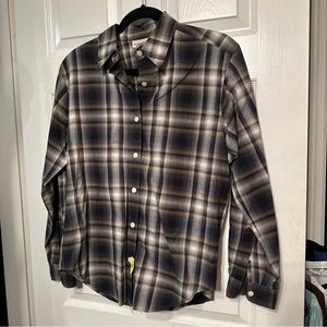 EVAN PICONE Women’s Size 8 Gray Navy Plaid Button Up Shirt Cotton Top
